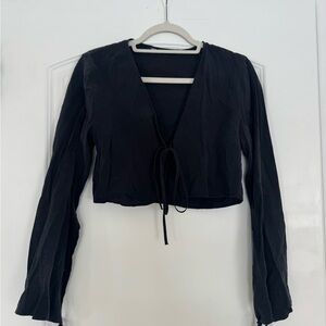 Zara Black V-Neck Long Sleeve Blouse